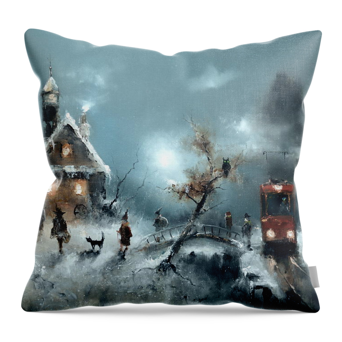 Russian Artists New Wave Throw Pillow featuring the painting The End Stop of Tram by Igor Medvedev