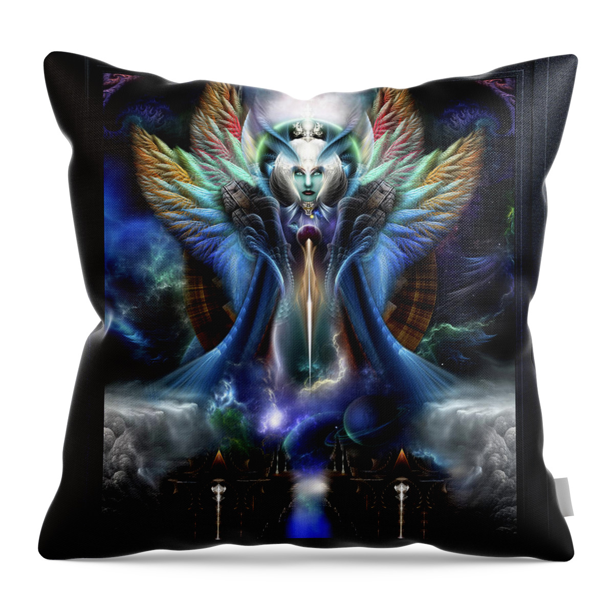 Fractal Throw Pillow featuring the digital art The Eternal Majesty Of Thera Fractal Art Fantasy Portrait Composition by Xzendor7 by Xzendor7