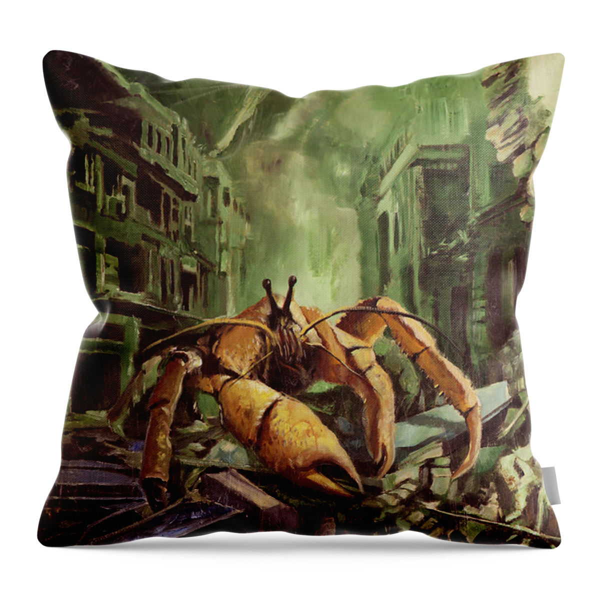Destruction Throw Pillow featuring the painting The Final Judgement by Sv Bell