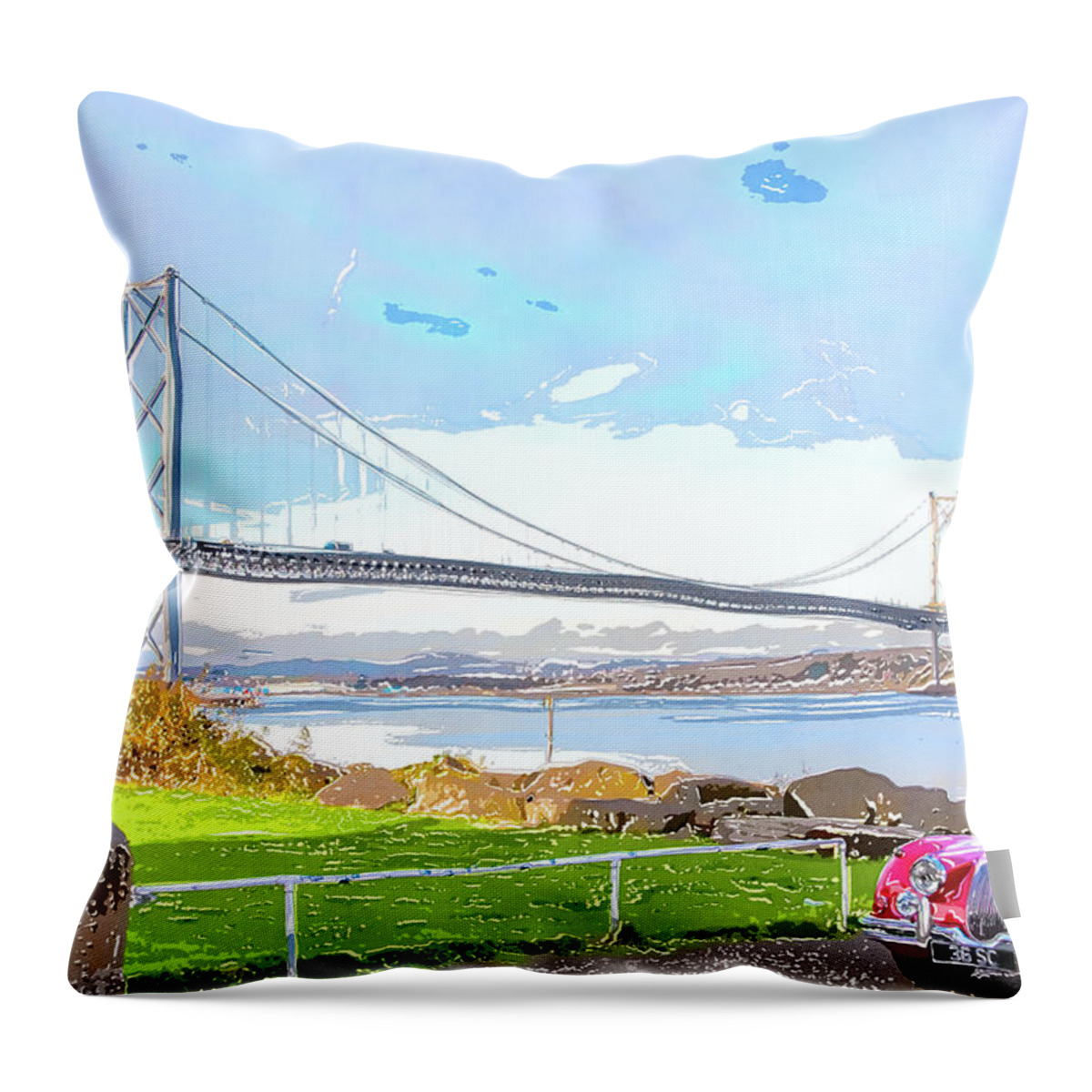 The Forth Suspension Bridge Throw Pillow featuring the digital art The Forth Suspension Bridge by SnapHappy Photos