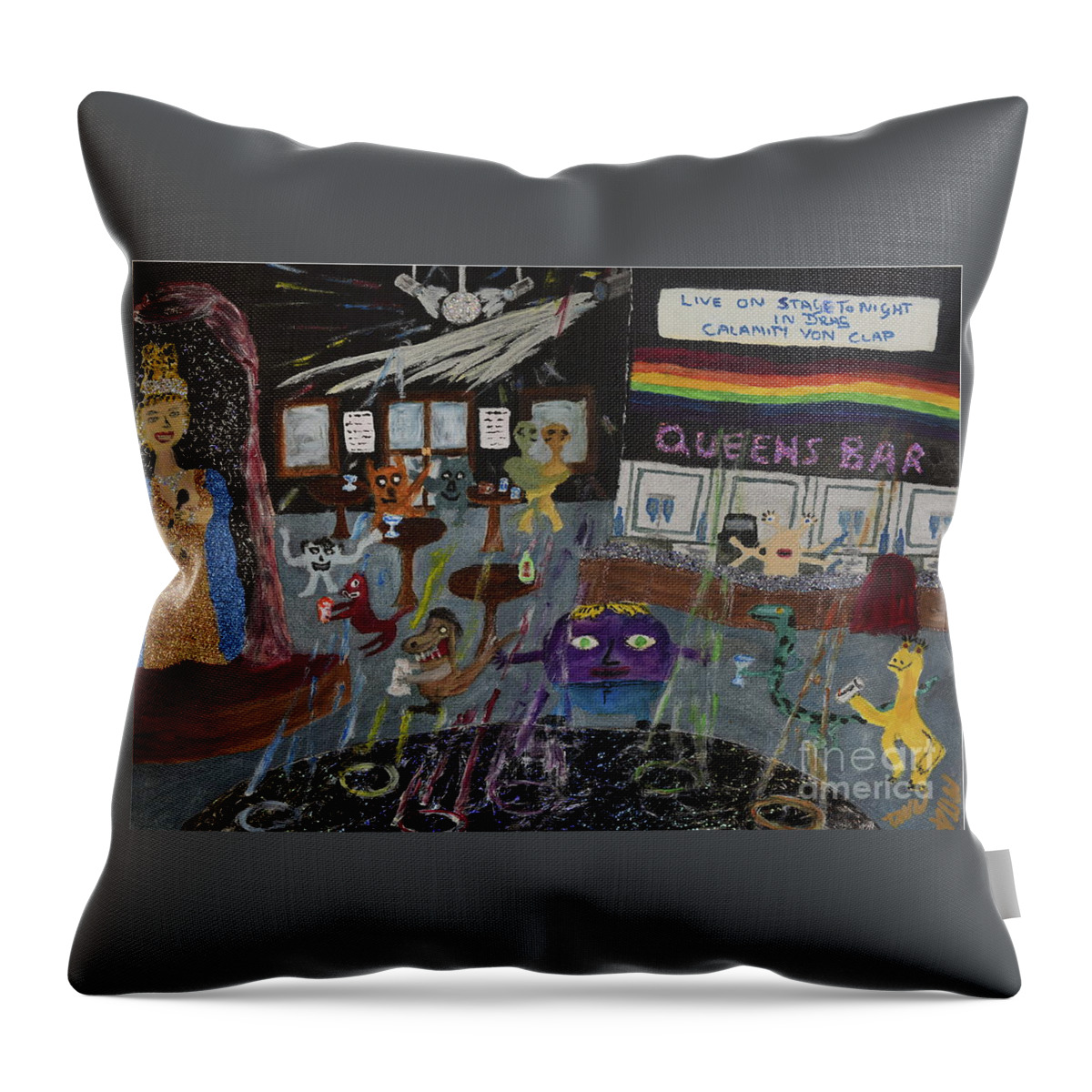Lgbtq Throw Pillow featuring the painting The Gay scene is not what it once was by David Westwood