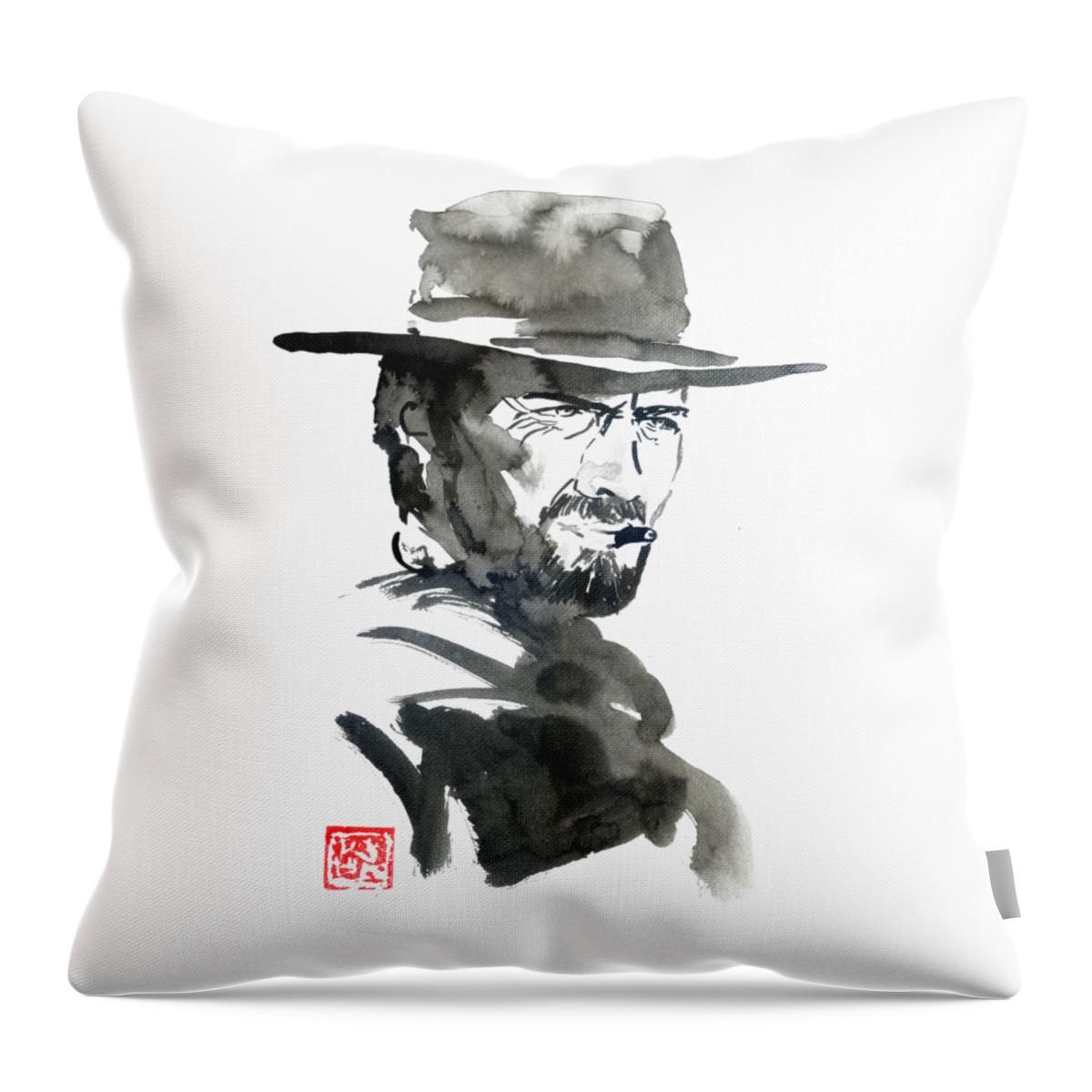 Clint Eastwood Throw Pillow featuring the drawing The Good 04 by Pechane Sumie