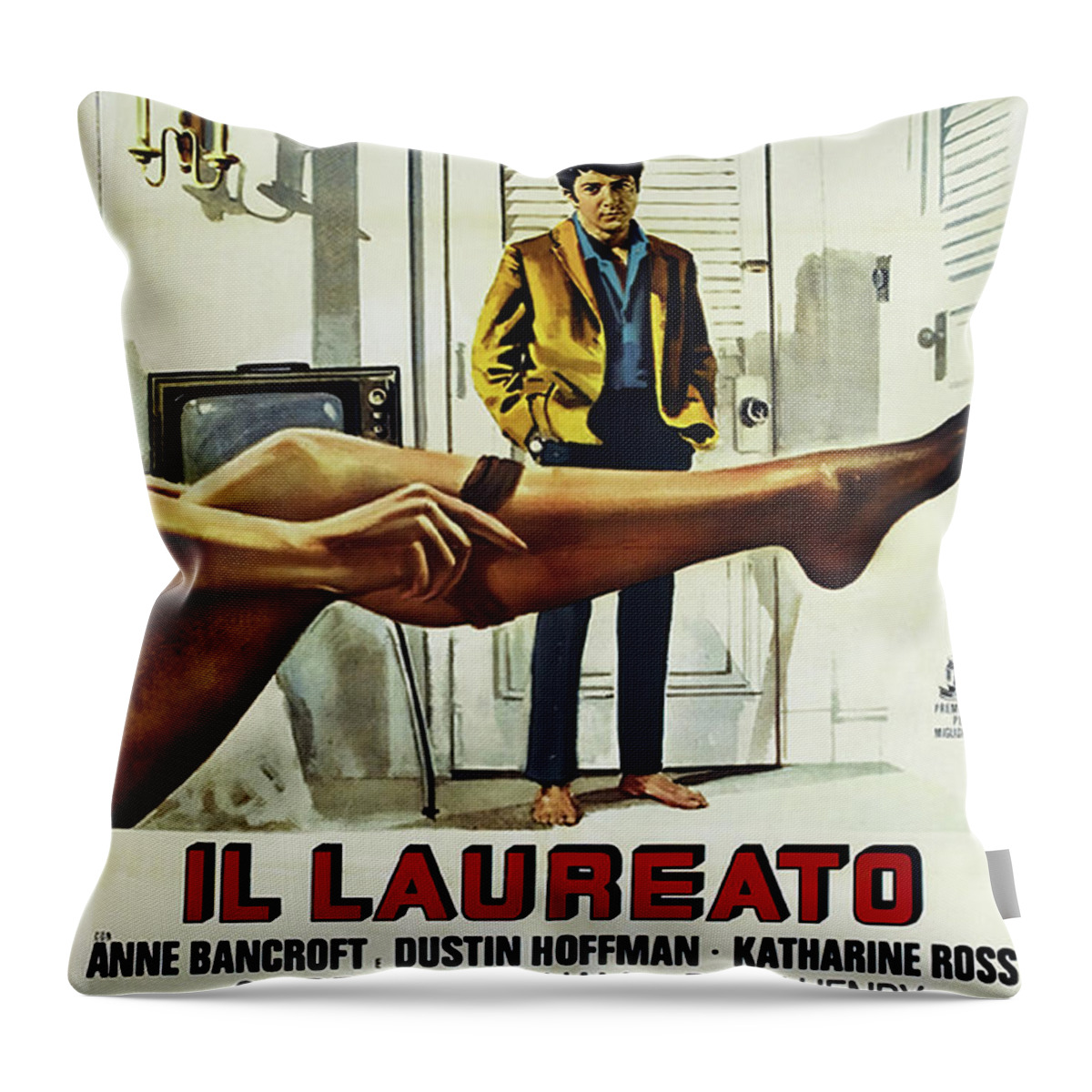 Graduate Throw Pillow featuring the mixed media ''The Graduate'', with Dustin Hoffman, 1967 by Stars on Art