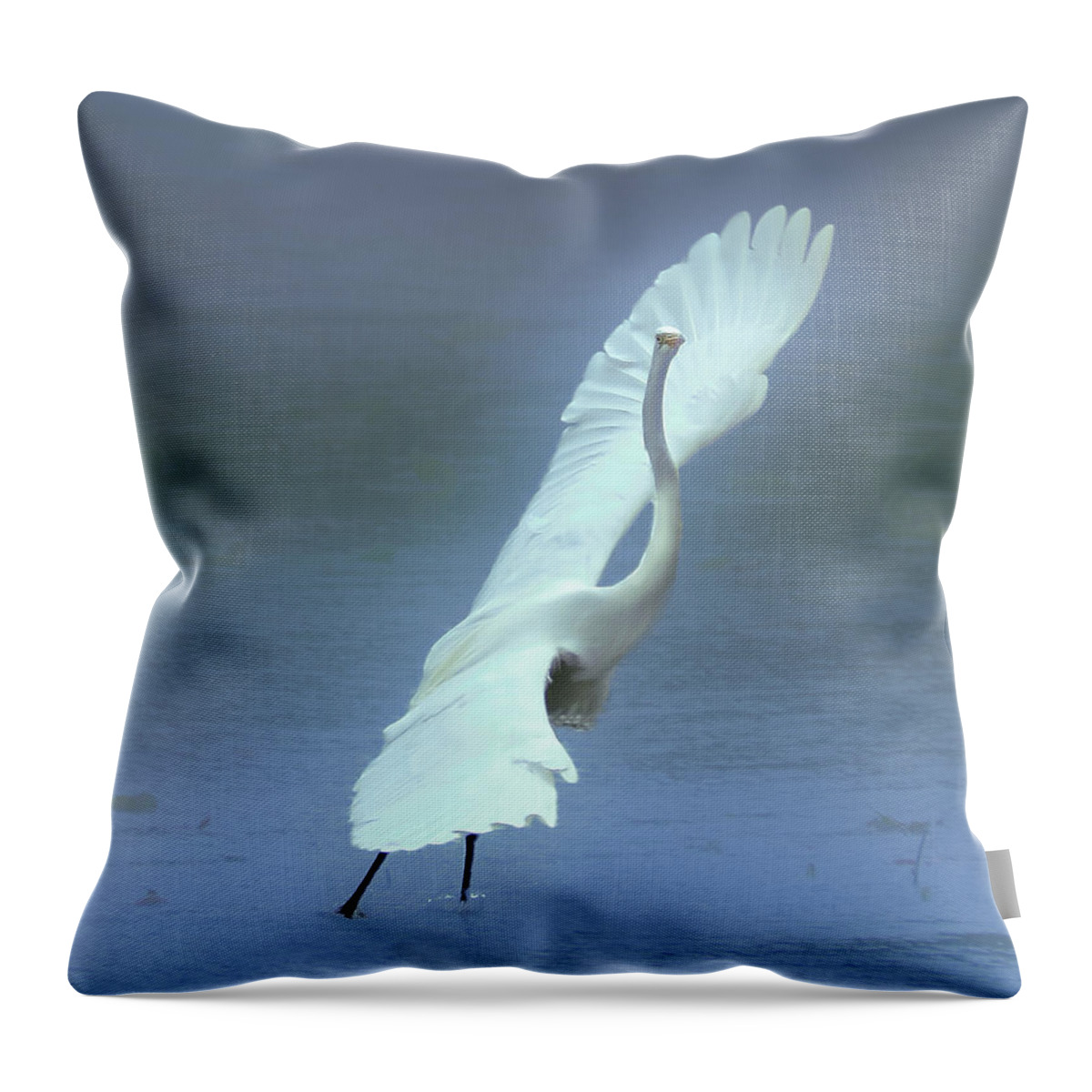 Faune Throw Pillow featuring the photograph The Great dancing Egret by Carl Marceau