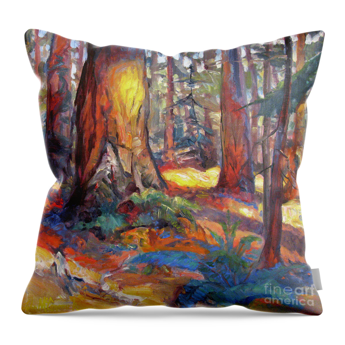 Redwood Forest Throw Pillow featuring the painting The Grove of the Old Trees by John McCormick