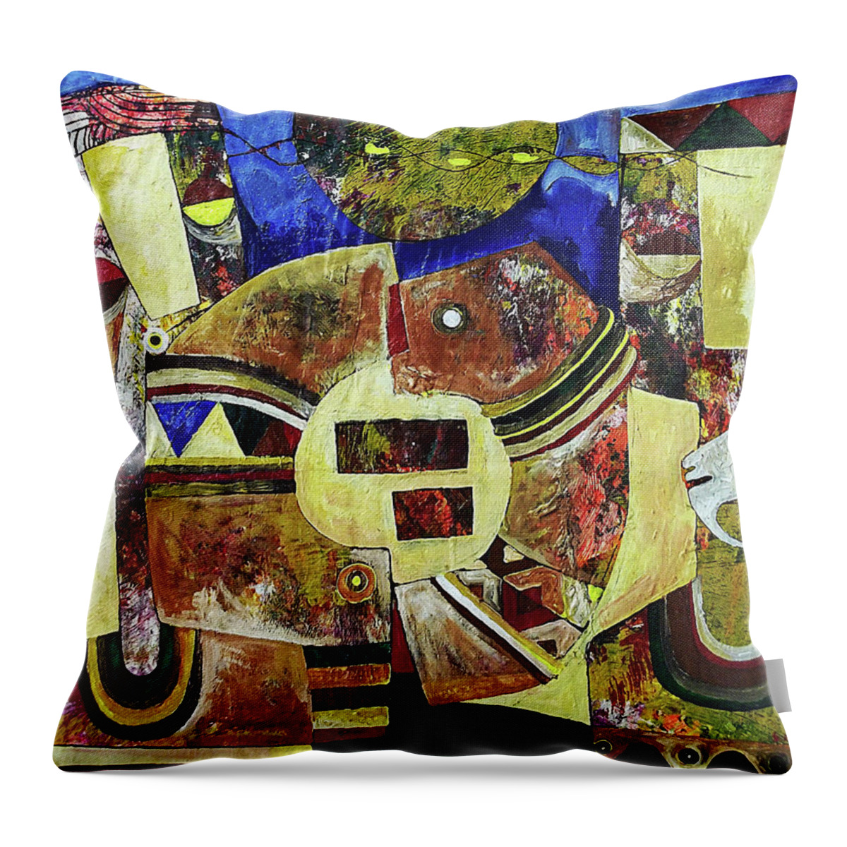 African Throw Pillow featuring the painting The Guilty Are Afraid by Speelman Mahlangu 1958-2004