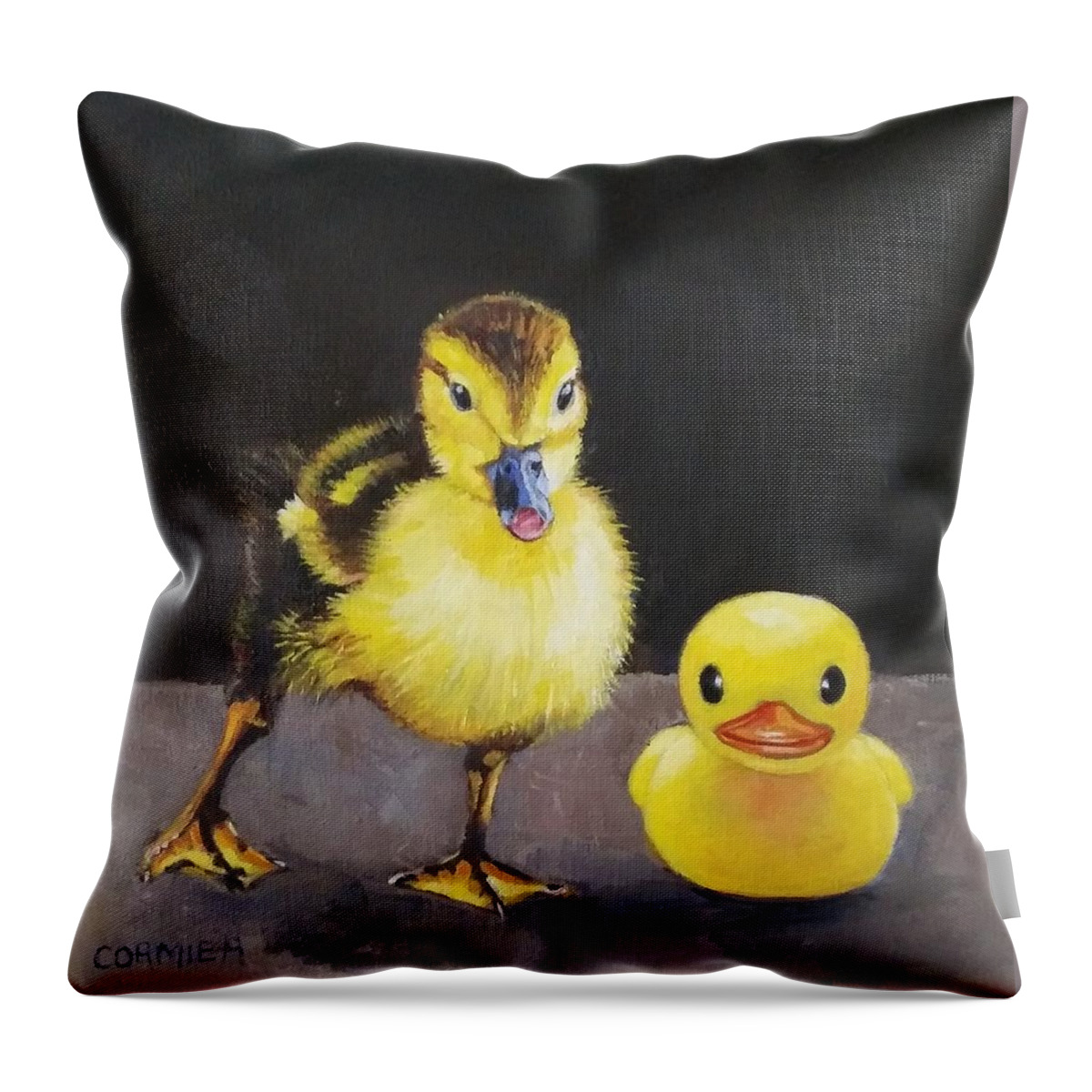 Duck Throw Pillow featuring the painting The Imposter by Jean Cormier