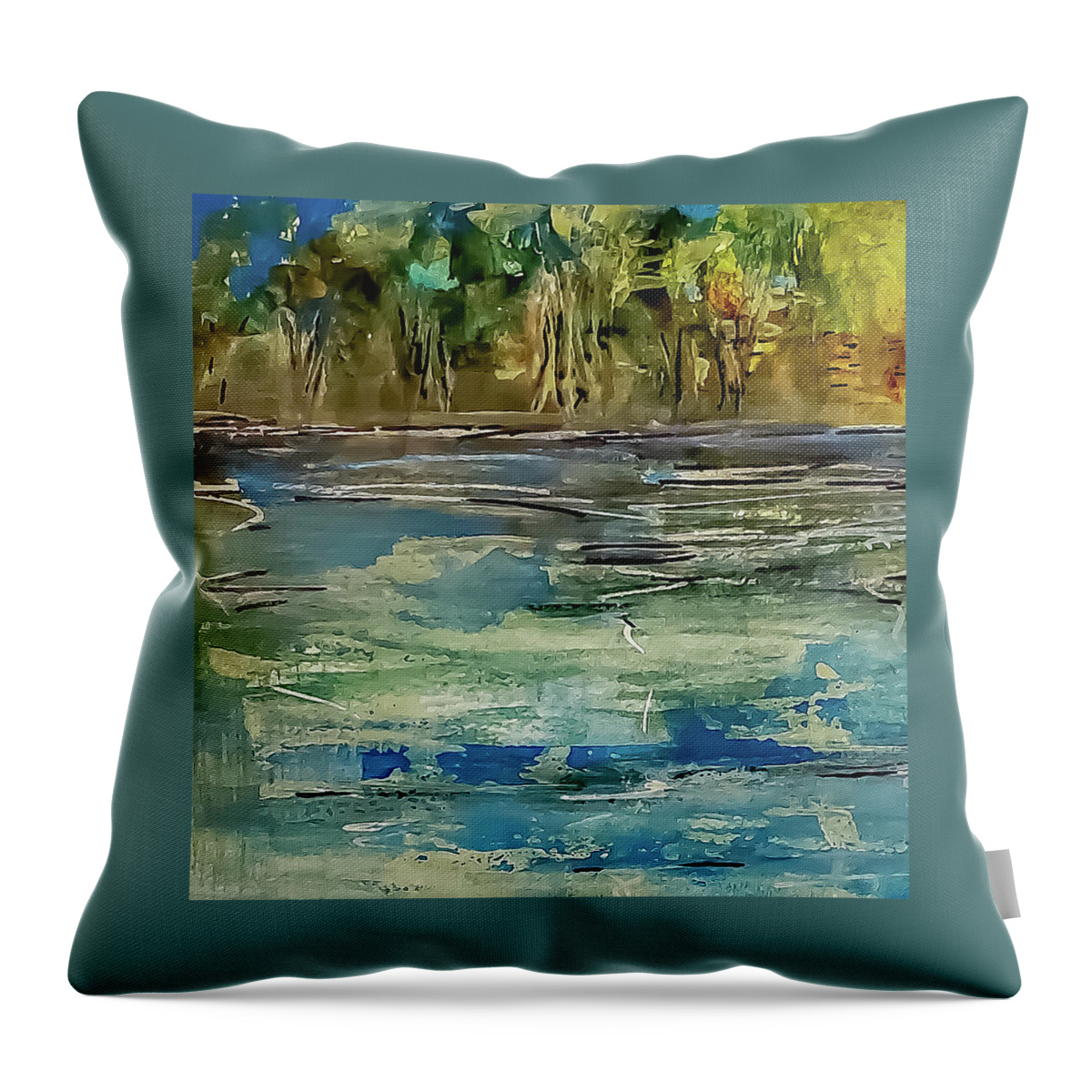 Ink Throw Pillow featuring the painting The Island We See From Our Boat by Lisa Kaiser
