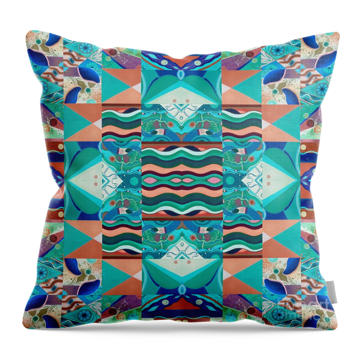 The Joy Of Design Mandala Series Puzzle 8 Arrangement 6 Inverted By Helena Tiainen Throw Pillow featuring the painting The Joy of Design Mandala Series Puzzle 8 Arrangement 6 Inverted by Helena Tiainen