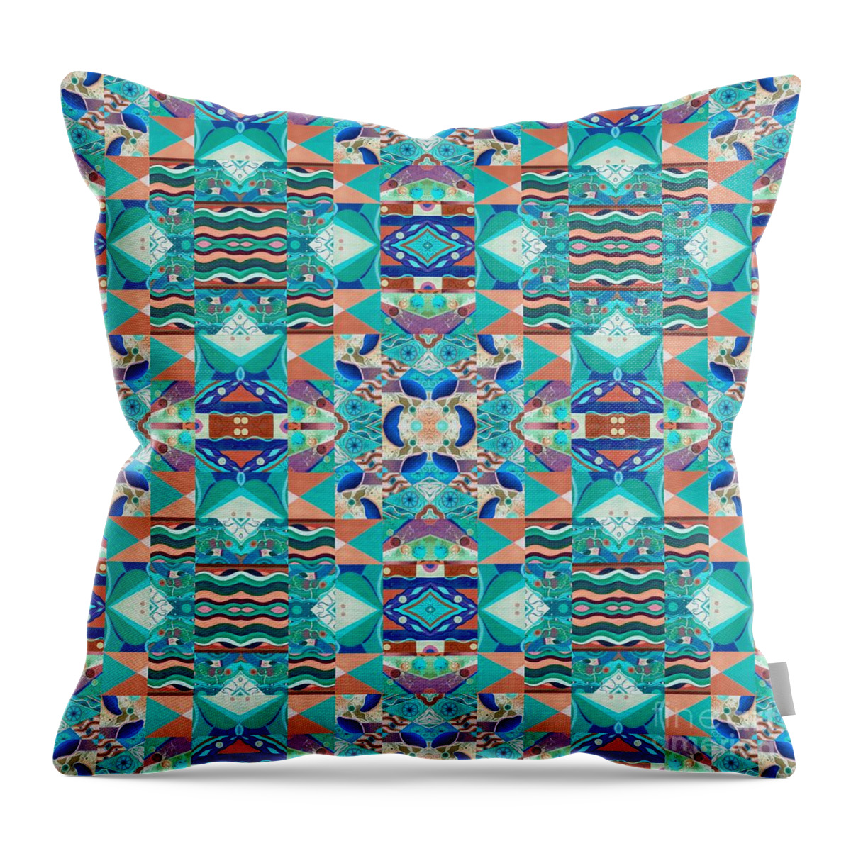 The Joy Of Design Mandala Series Puzzle 8 Arrangement 6 Quadrupled Inverted By Helena Tiainen Throw Pillow featuring the painting The Joy of Design Mandala Series Puzzle 8 Arrangement 6 Quadrupled Inverted by Helena Tiainen