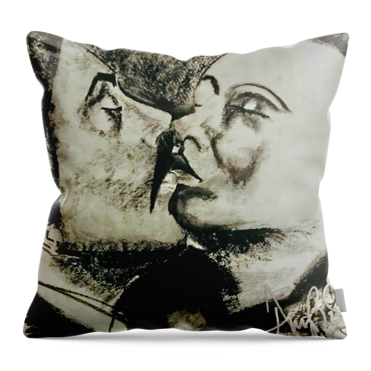  Throw Pillow featuring the drawing The Kiss by Angie ONeal