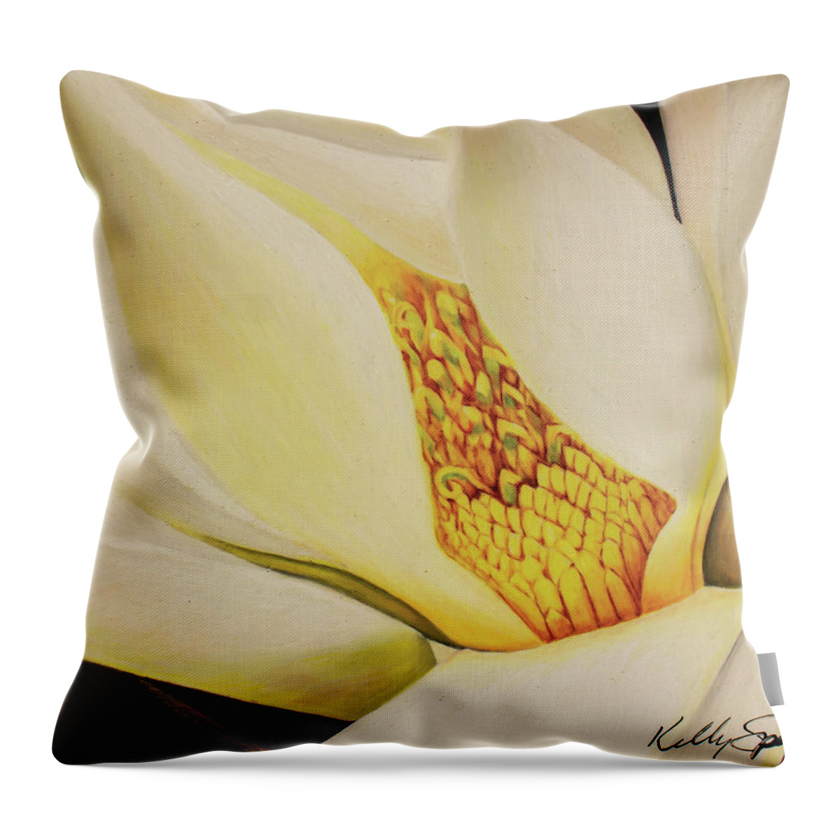 Magnolia Throw Pillow featuring the drawing The Last Magnolia by Kelly Speros