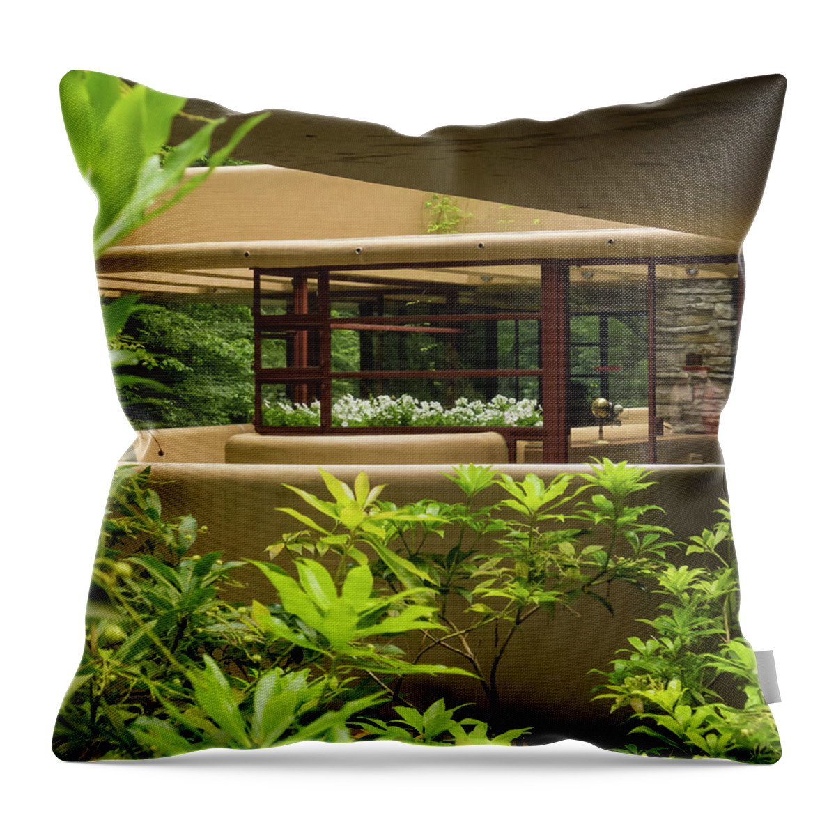 2-events/trips Throw Pillow featuring the photograph The Living Areas View at Falling Waters by Louis Dallara