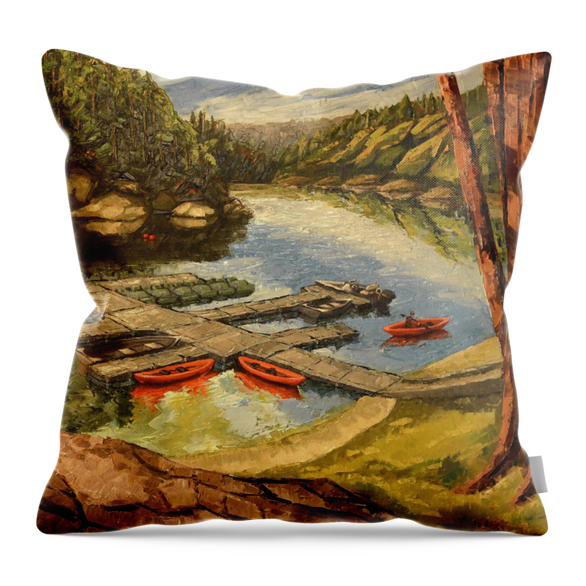 Loch Lomond Throw Pillow featuring the painting The Loch by PJ Kirk