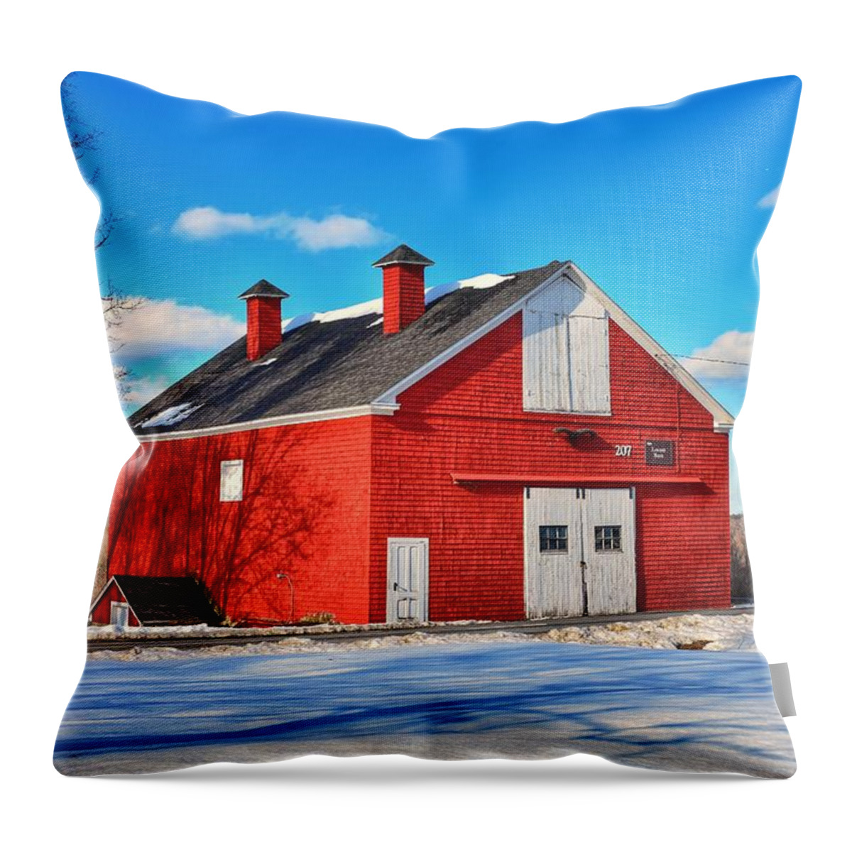 Red Throw Pillow featuring the photograph The Locust Barn by Monika Salvan