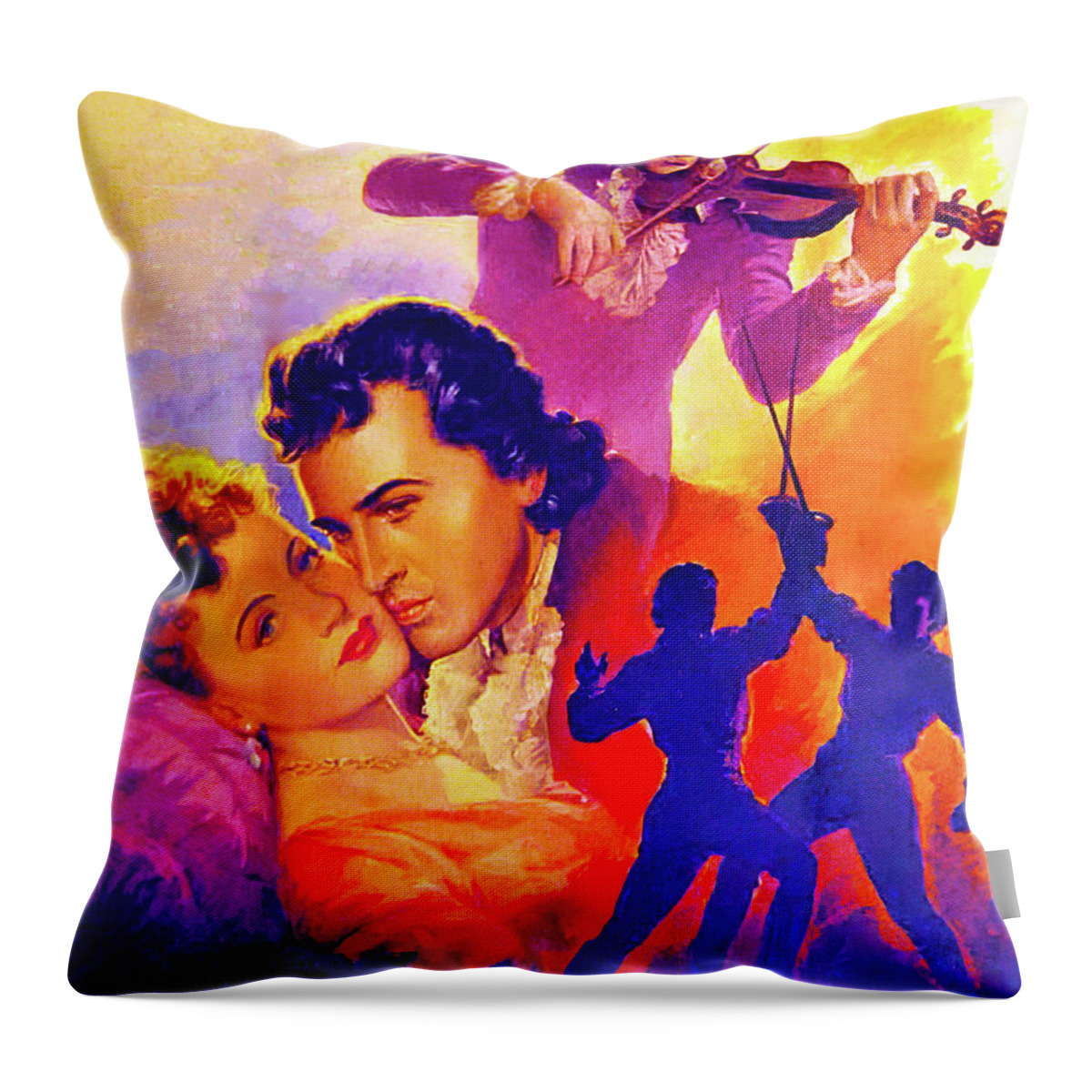 Magic Throw Pillow featuring the painting ''The Magic Bow'', 1946,movie poster painting by Anselmo Ballester by Stars on Art