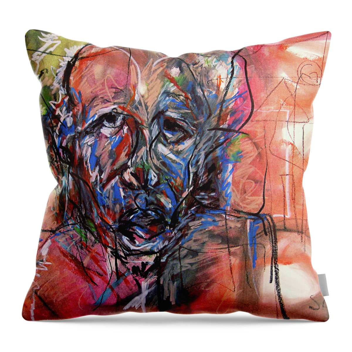 African Art Throw Pillow featuring the painting The Man I See by Winston Saoli 1950-1995