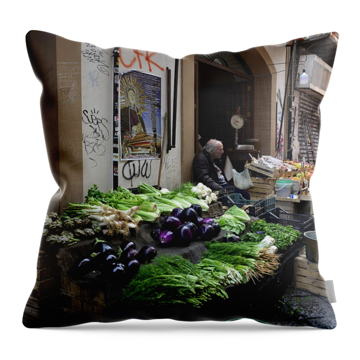 Market Throw Pillow featuring the photograph The Market in Palermo, Sicily by Regina Muscarella