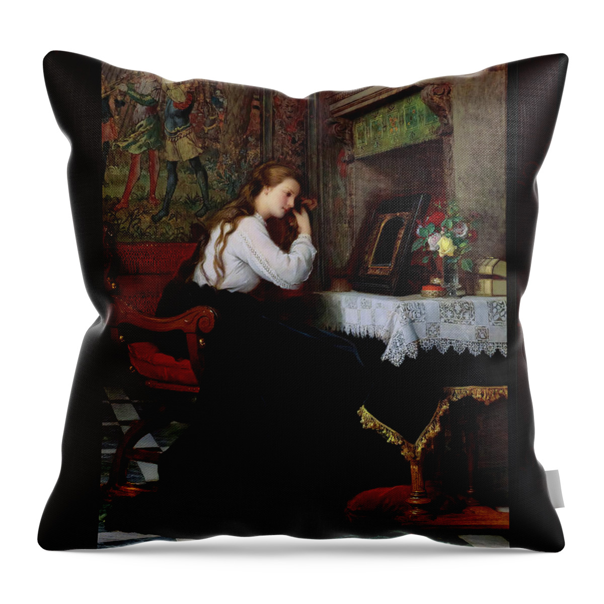 The Mirror Throw Pillow featuring the painting The Mirror by Pierre-Charles Comte Remastered Xzendor7 Fine Art Classical Reproductions by Rolando Burbon