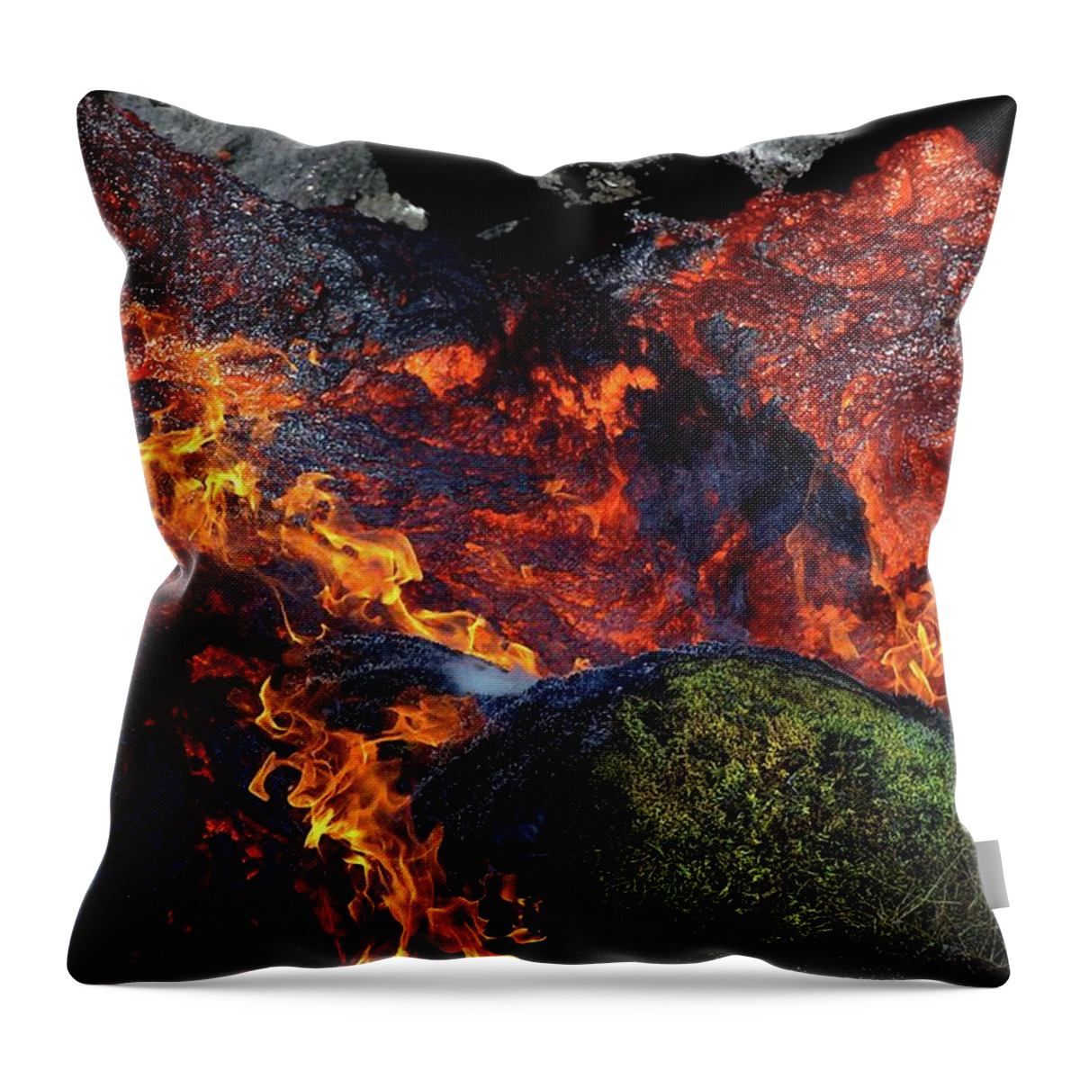 Volcano Throw Pillow featuring the photograph The moss and the flame by Christopher Mathews