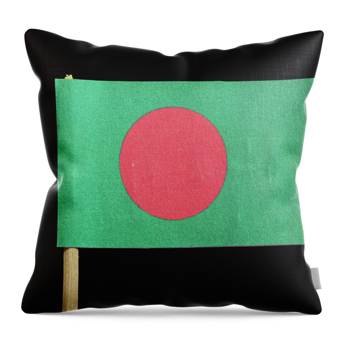  Bangladesh Throw Pillow featuring the photograph The national flag of Bangladesh on toothpick on black background. A red disc on a green field by Vaclav Sonnek