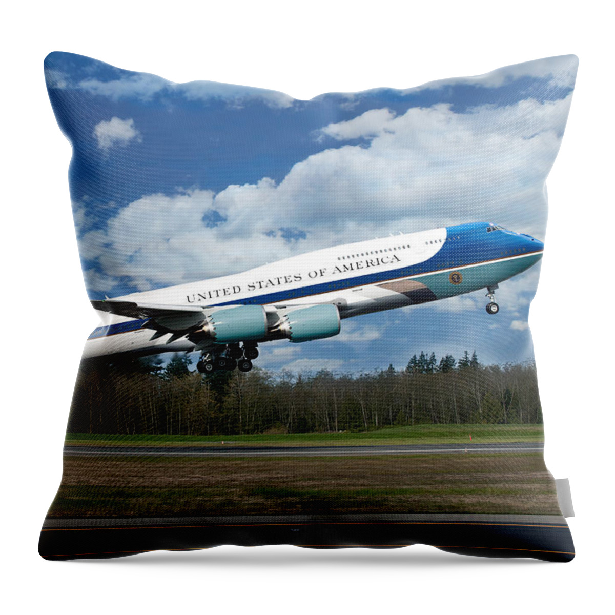 Air Force One Throw Pillow featuring the digital art The New VC-25 Air Force One by Custom Aviation Art