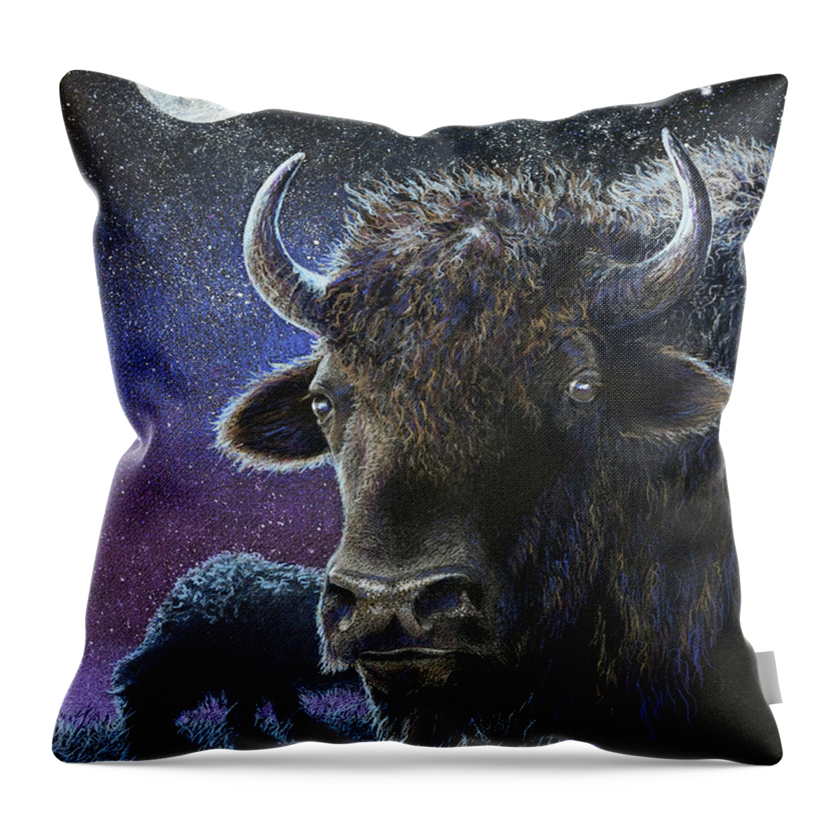 Bison Throw Pillow featuring the drawing the Nightwatch by Jill Westbrook