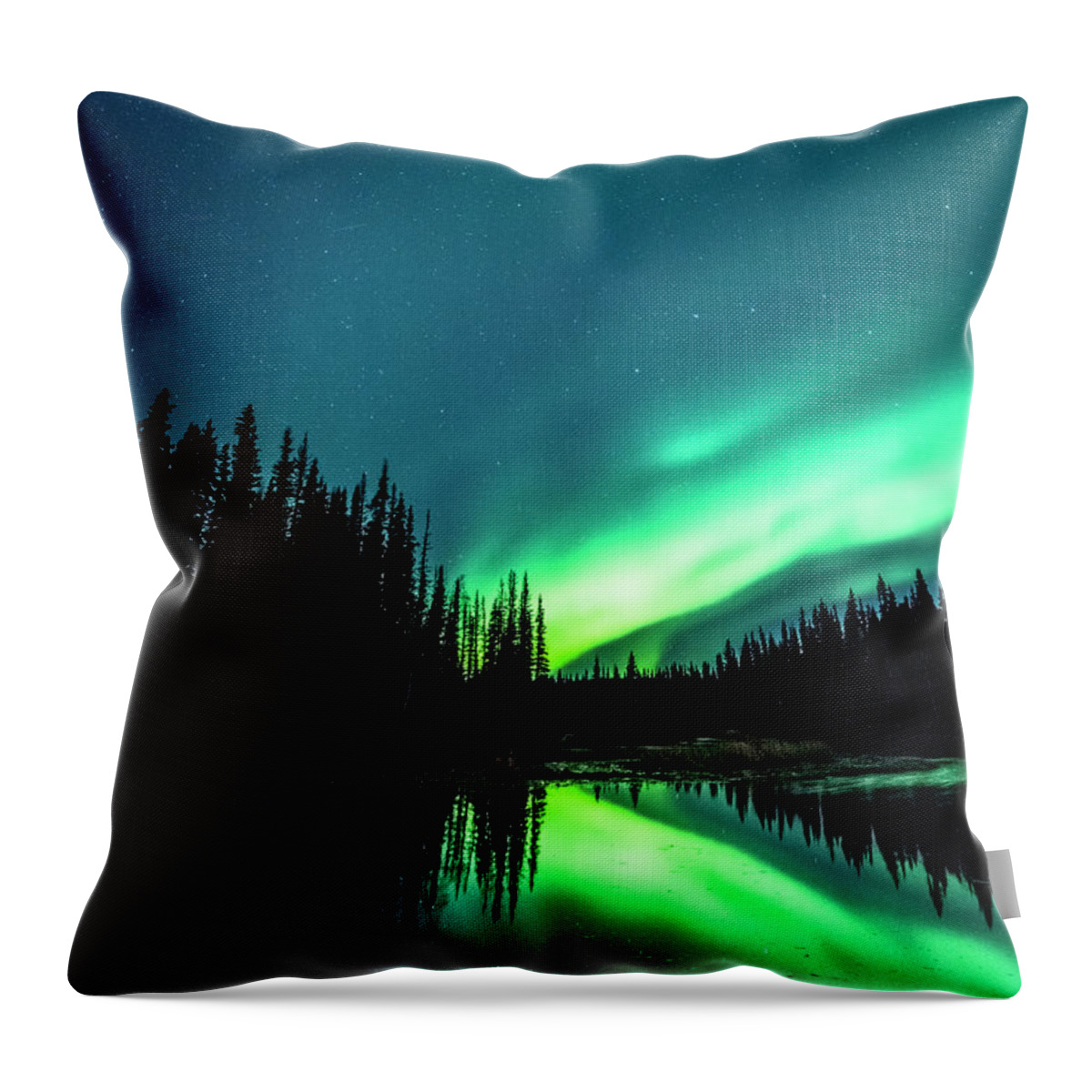 Green Throw Pillow featuring the photograph The Northern Lights over Alaska by David Morefield