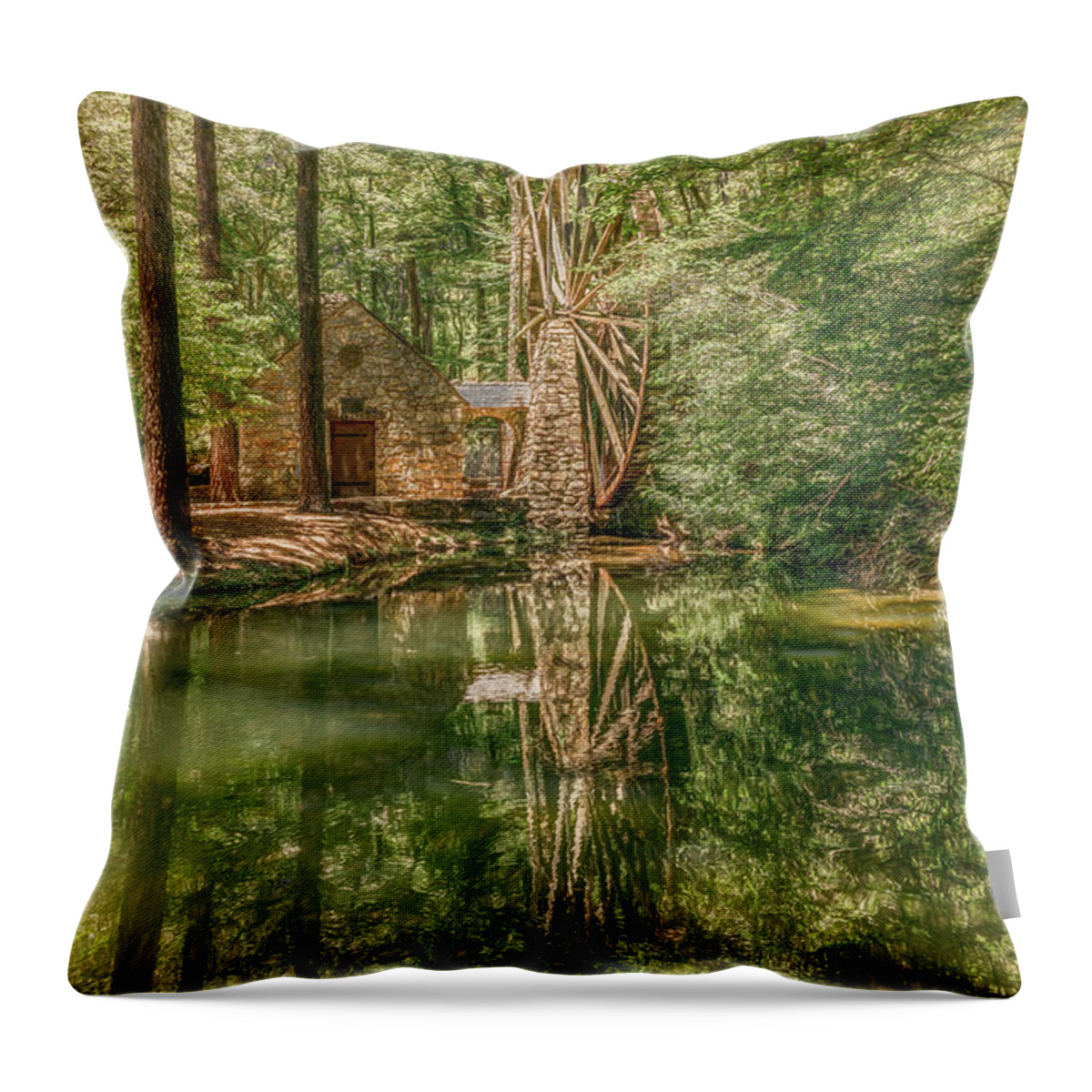 Berry College Throw Pillow featuring the photograph The Old Mill at Berry College by Marcy Wielfaert