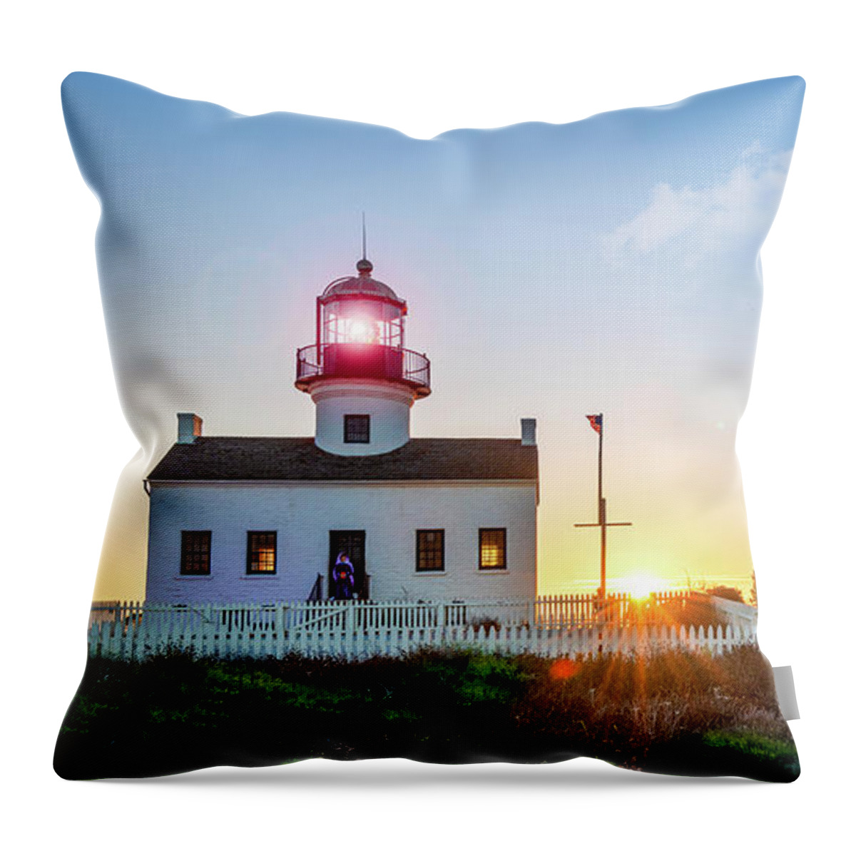 California Throw Pillow featuring the photograph The Old Point Loma Lighthouse at Sunset by David Levin