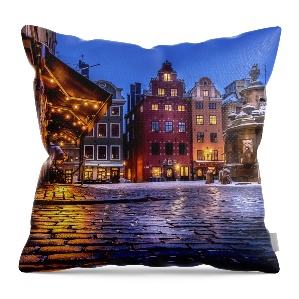 Gamla Stan Throw Pillow featuring the photograph The Old Town Winter Night I by Nicklas Gustafsson
