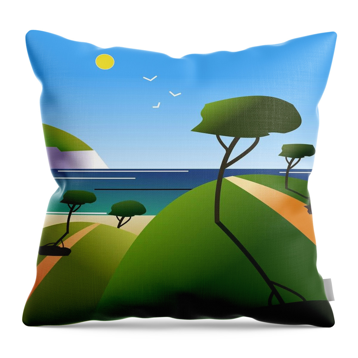 Beach Throw Pillow featuring the digital art The path to the beach by Fatline Graphic Art