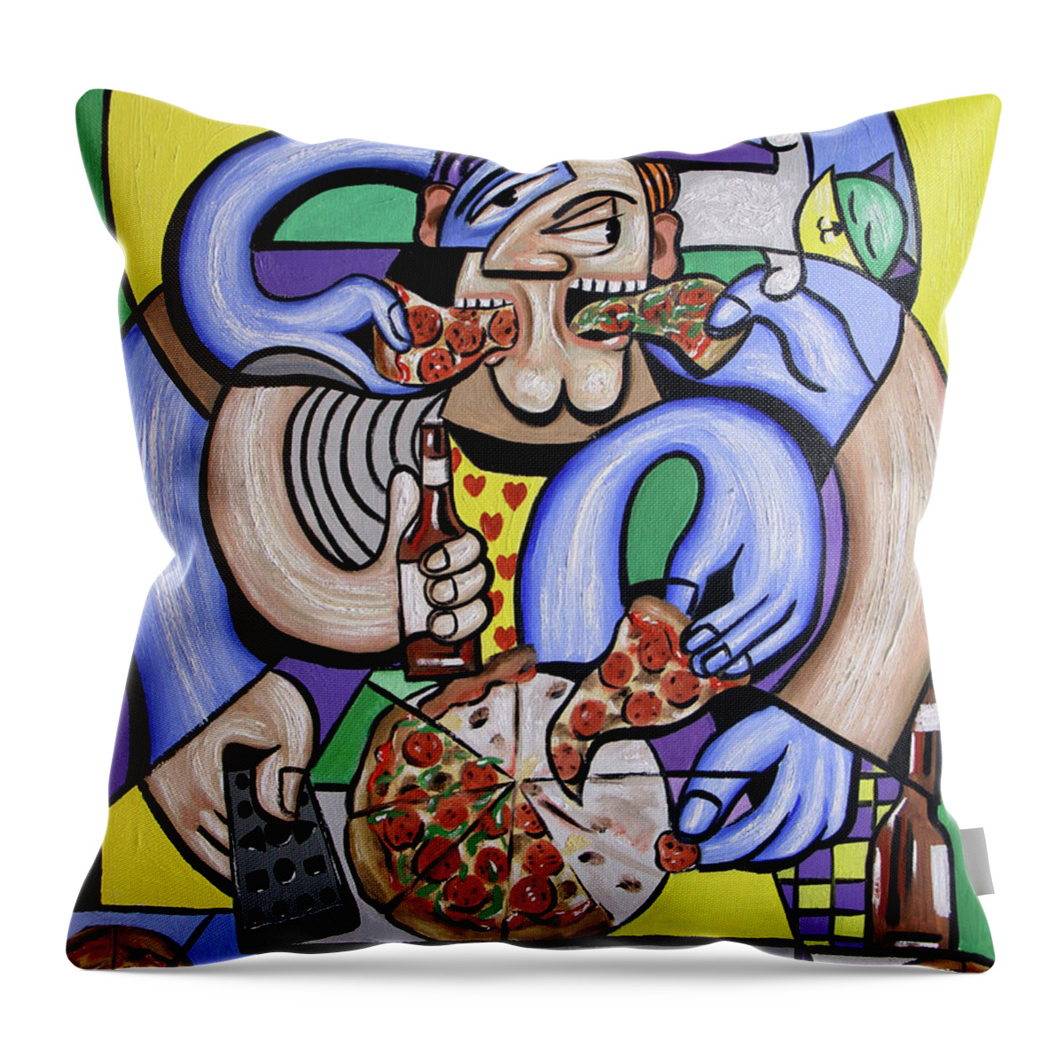 The Pizzaholic Throw Pillow featuring the painting The Pizzaholic by Anthony Falbo