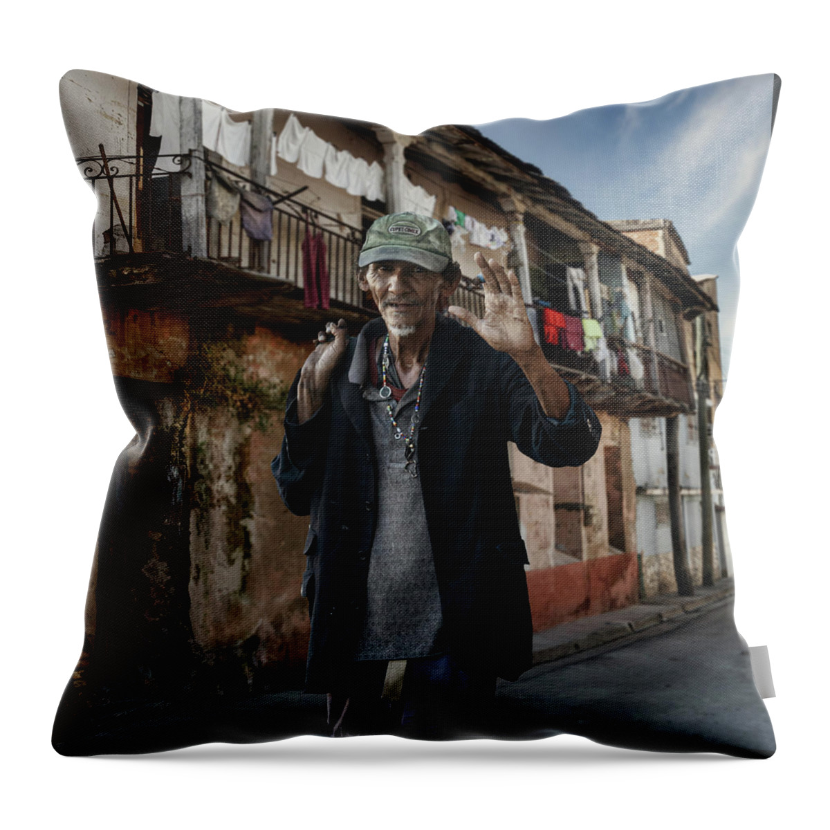 Santiago Throw Pillow featuring the photograph The Poet of the french quarter by Micah Offman