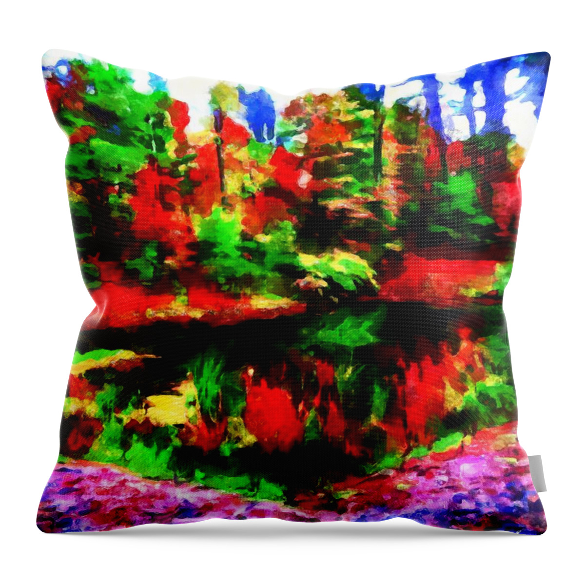 Pond Throw Pillow featuring the mixed media The Pond in Autumn by Christopher Reed
