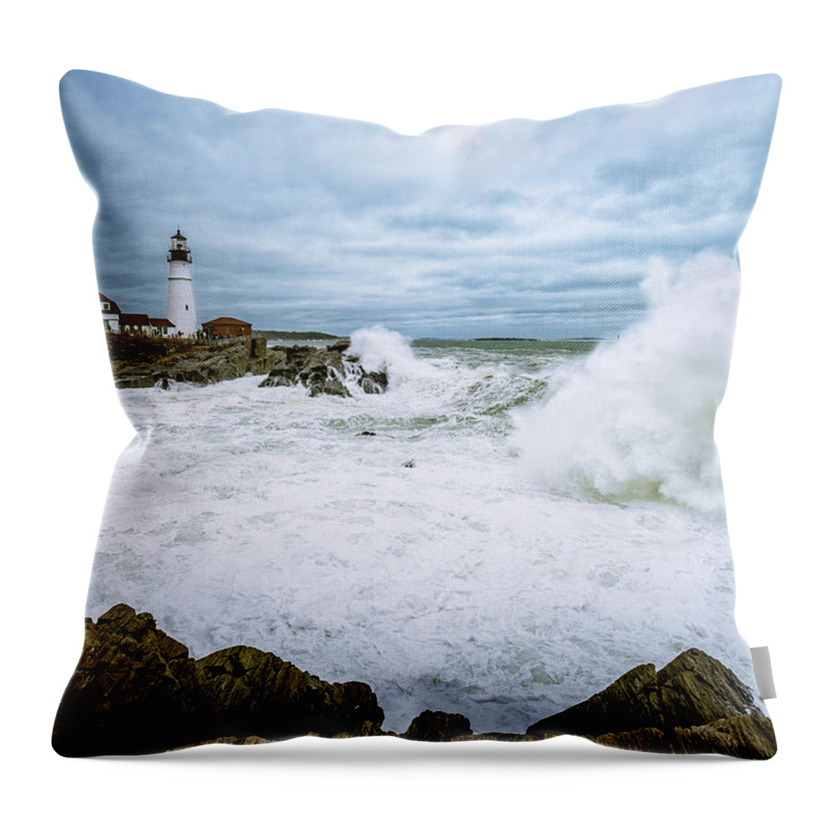 Atlantic Ocean Throw Pillow featuring the photograph The Power Of The Sea, Nor'easter Waves. by Jeff Sinon