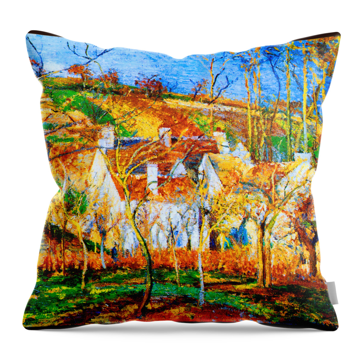 Camille Throw Pillow featuring the painting The Red Roofs, Corner of a Village Winter 1877 by Camille Pissarro