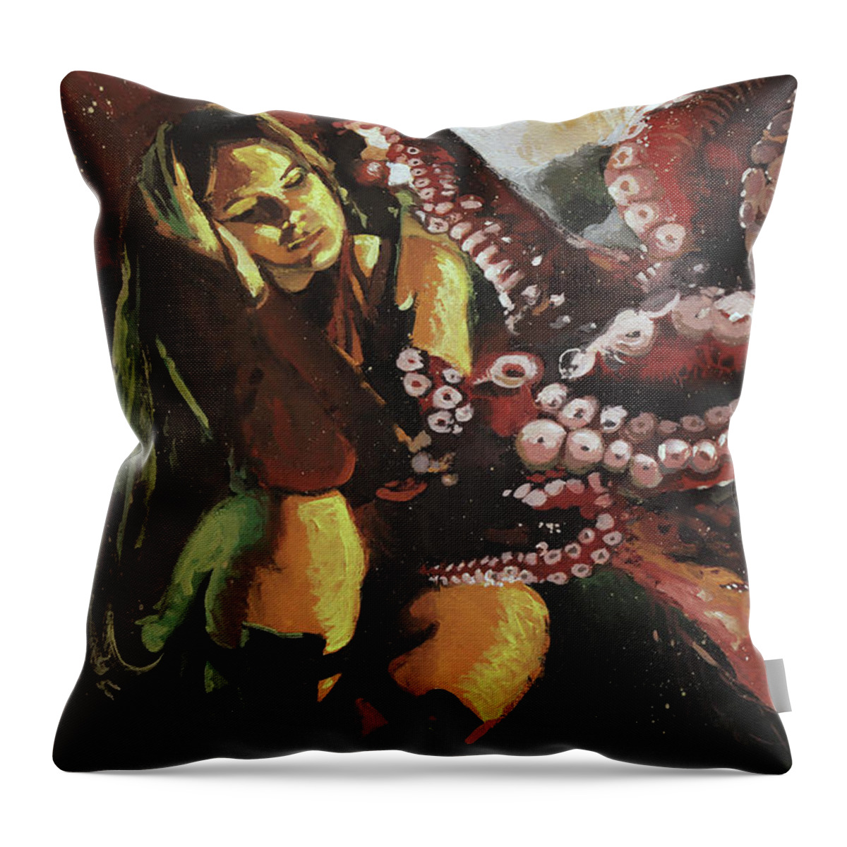 Cthulhu Throw Pillow featuring the painting The Return of the Ancient by Sv Bell