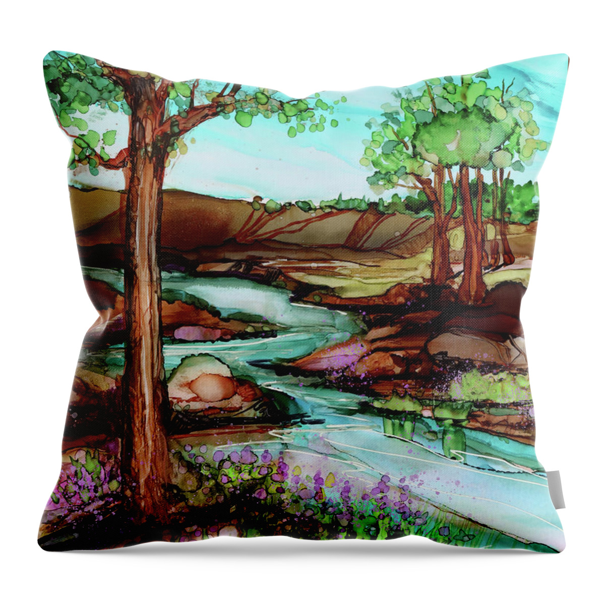  Throw Pillow featuring the painting The River Gorge by Julie Tibus