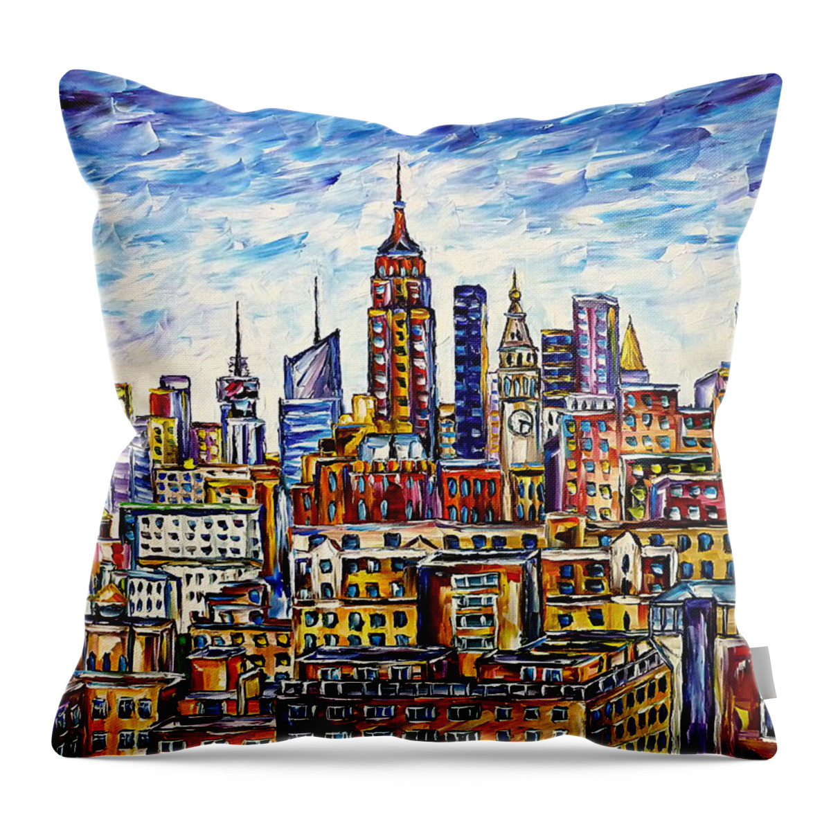 New York From Above Throw Pillow featuring the painting The Rooftops Of New York by Mirek Kuzniar