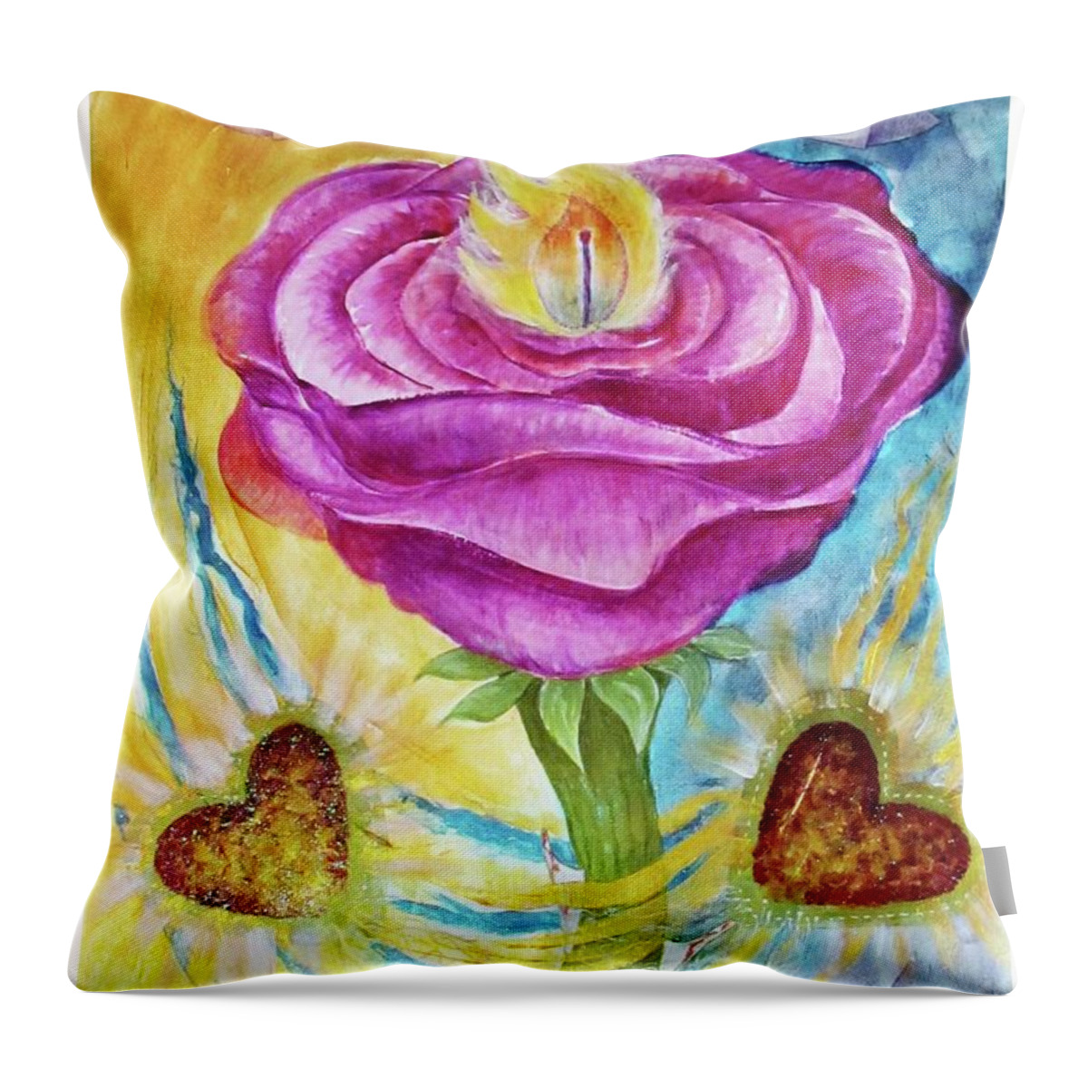 Am I Throw Pillow featuring the painting The Rose and Its Thorns Love the Whole Self by Feather Redfox