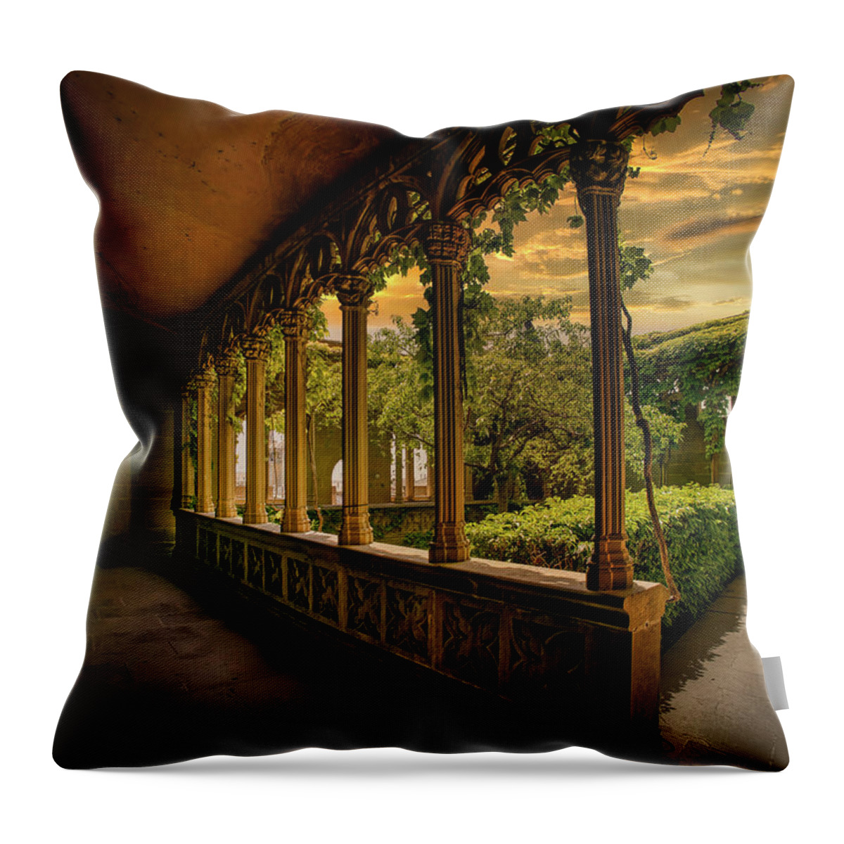 Loggia Throw Pillow featuring the photograph The Secret Garden by Micah Offman