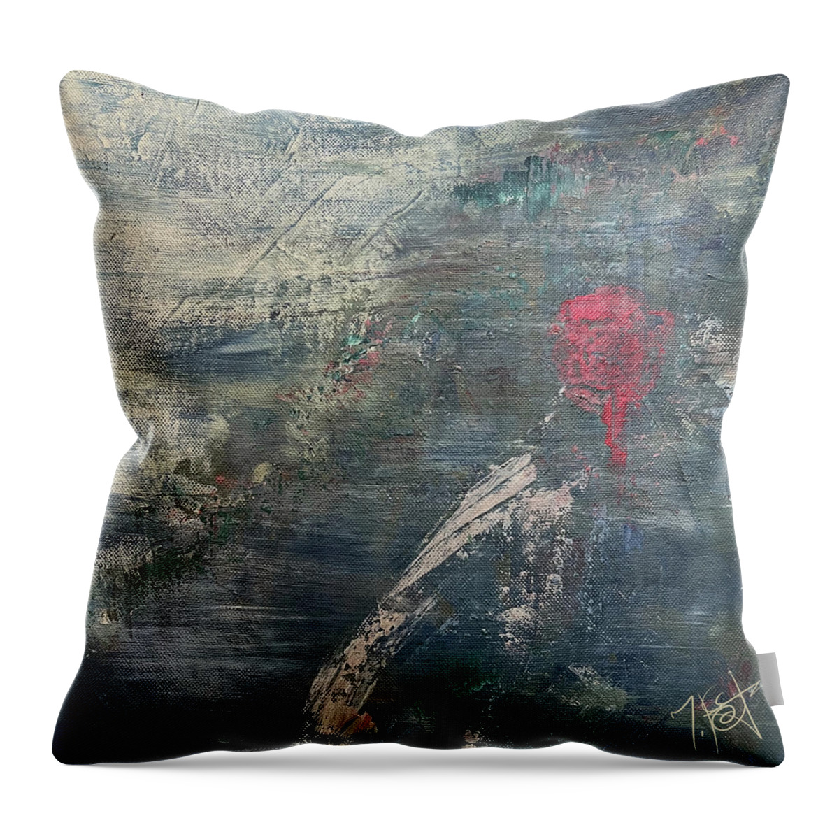Abstract Throw Pillow featuring the painting The Secret by Tes Scholtz