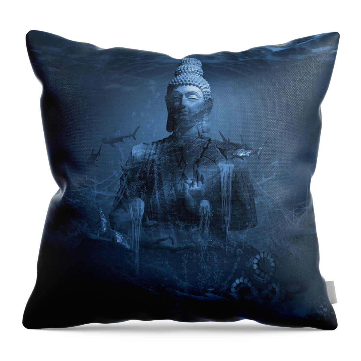 Sharks Throw Pillow featuring the digital art The Serenity Prayer or Tranquility Meditation by George Grie