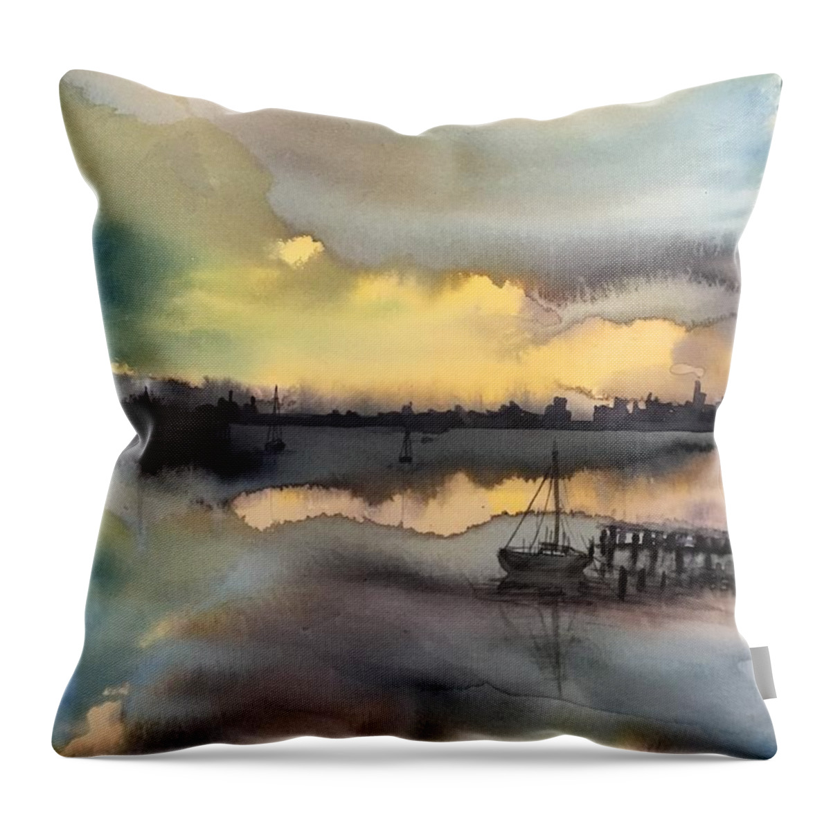 The Sunset Throw Pillow featuring the painting The sunset by Han in Huang wong