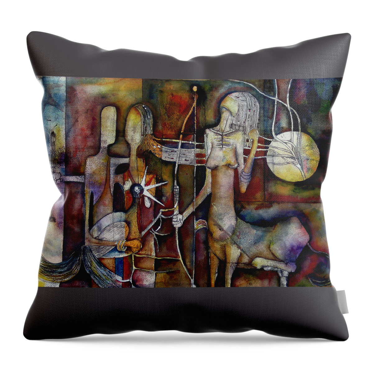Abstract Throw Pillow featuring the painting The Unicorn Man by Speelman Mahlangu 1958-2004