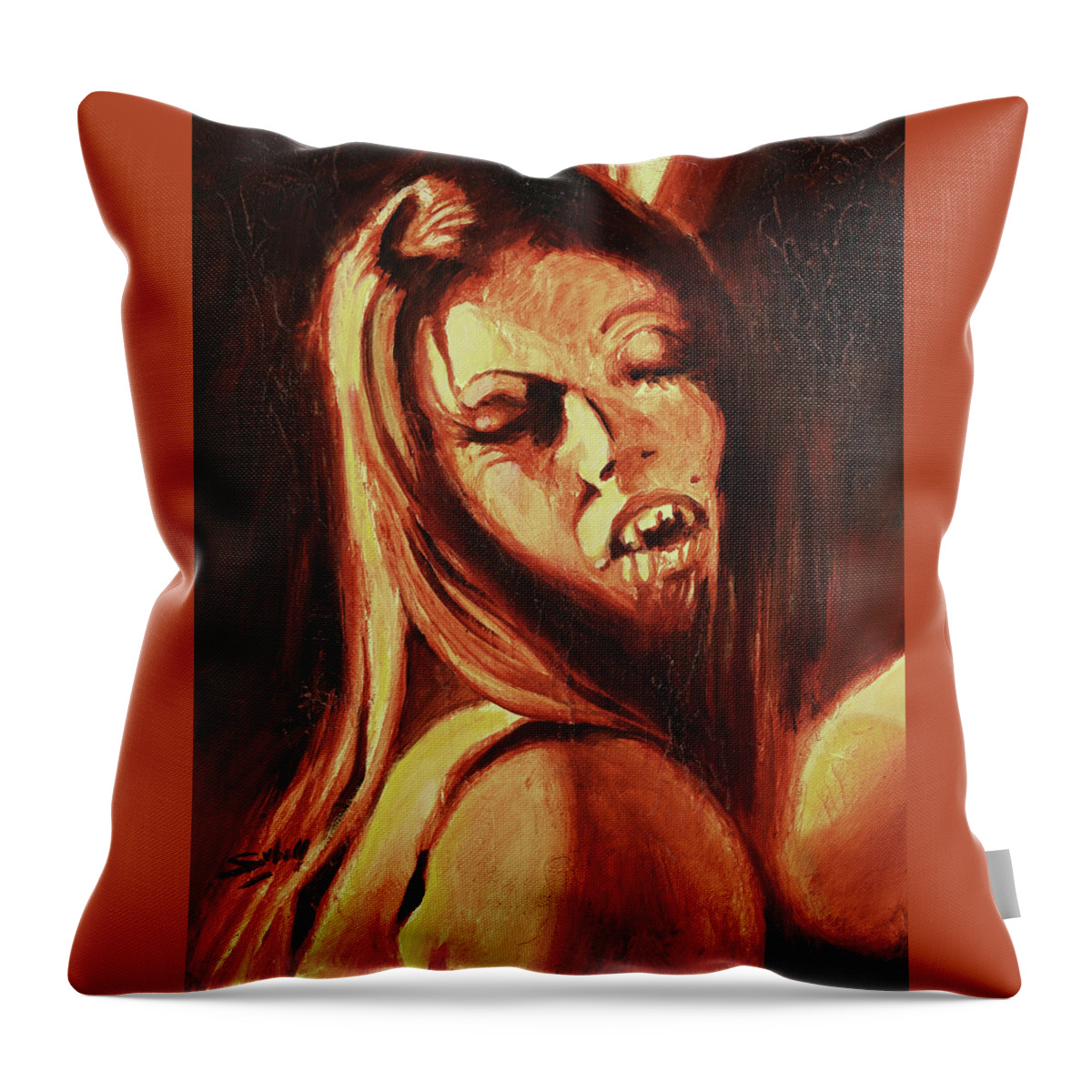 Vampire Throw Pillow featuring the painting The Vampire Lover by Sv Bell