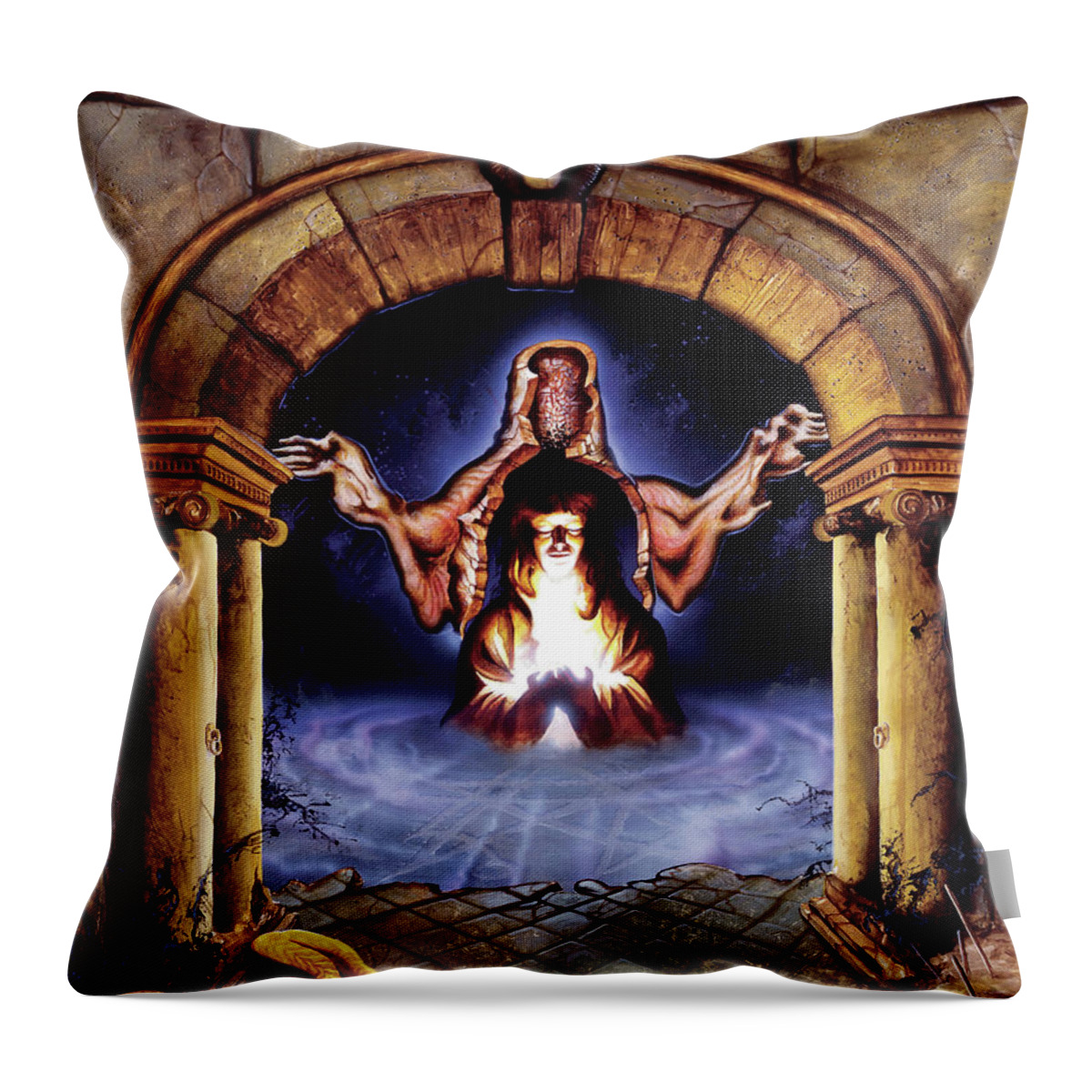 Gothic Throw Pillow featuring the painting The Welcome by Sv Bell