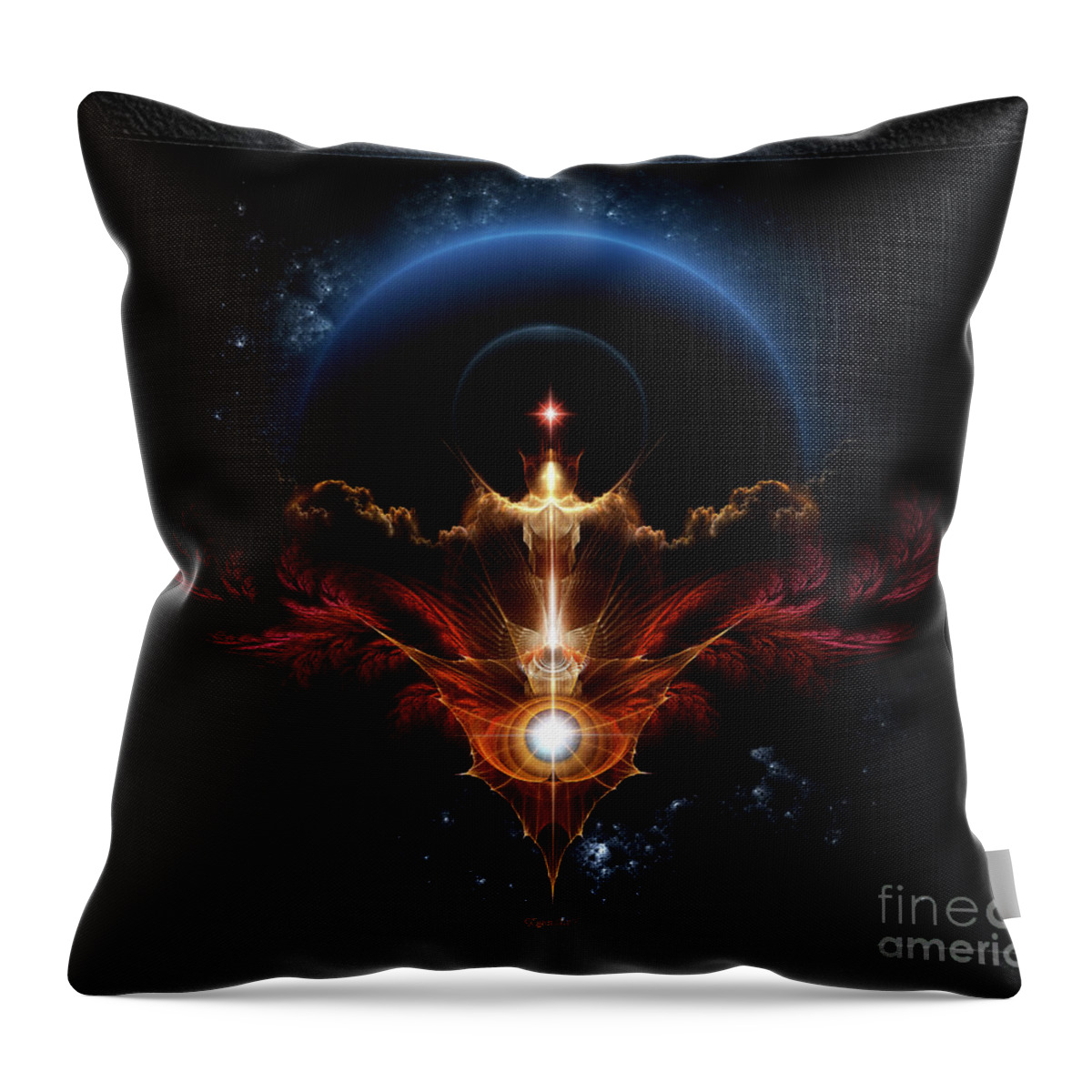 Wings Of Rydeon Throw Pillow featuring the digital art The Wings Of Rydeon Fractal Art Composition by Rolando Burbon