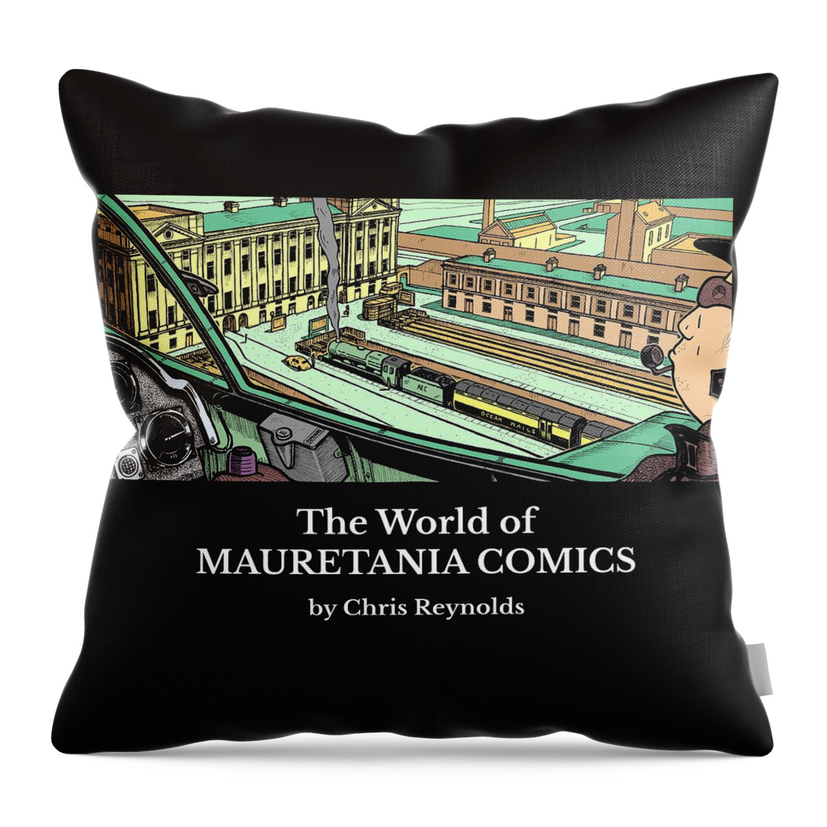 Station Throw Pillow featuring the digital art The World of Mauretania Comics by Chris Reynolds by Chris Reynolds